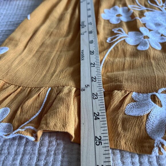 Liv Los Angeles Blouse Women XL Yellow Floral Embroidered Boho Peasant Top Shirt - Picture 10 of 10